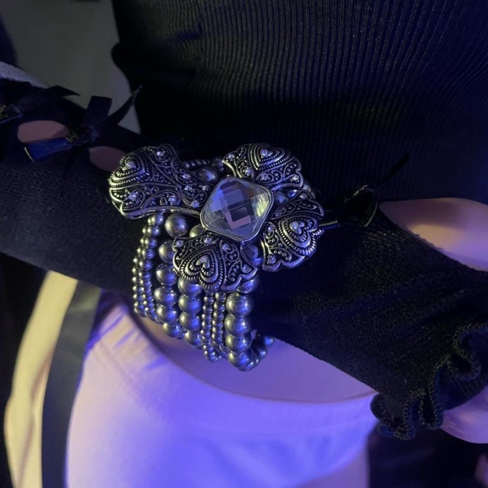 Silver Beaded Bracelet with Ornate Design